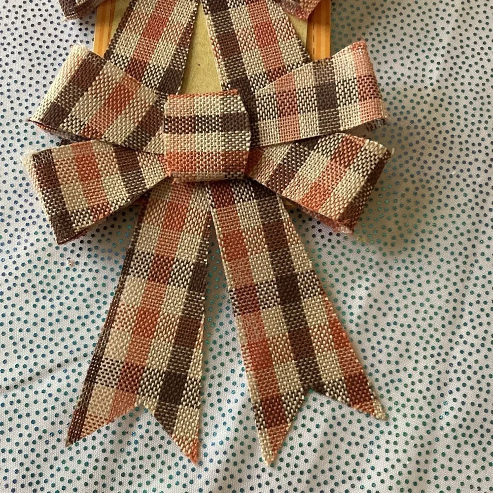 Brown/Beige/Orange Plaid Fabric Gift Bow  used missed one